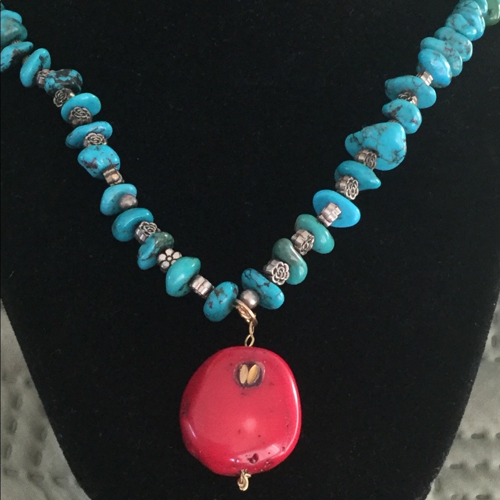 Chunky Turquoise and Coral 925 Clasp